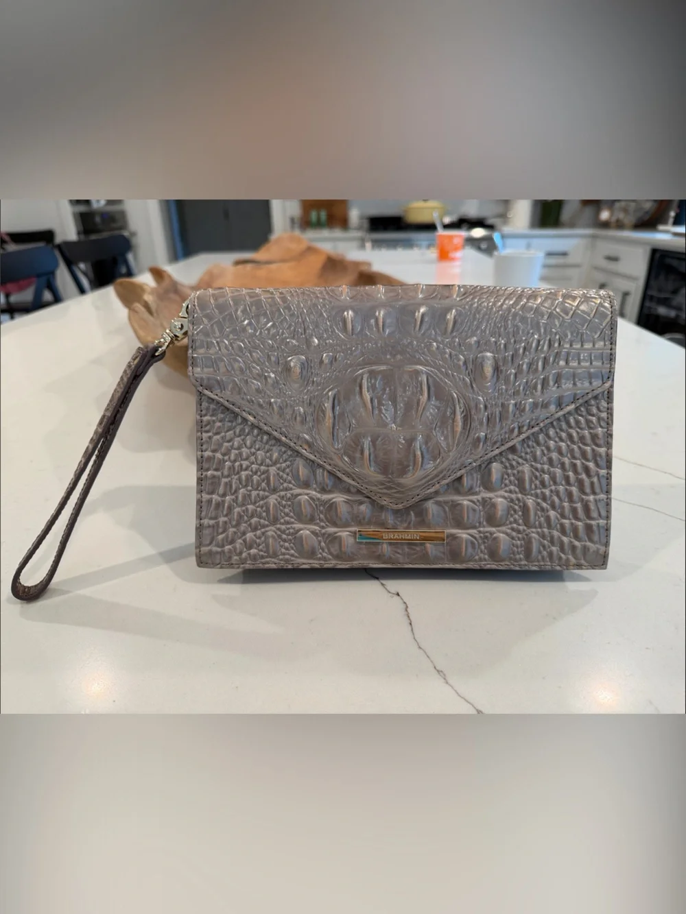 Brahmin Croc-Embossed Wristlet Clutch Mercury